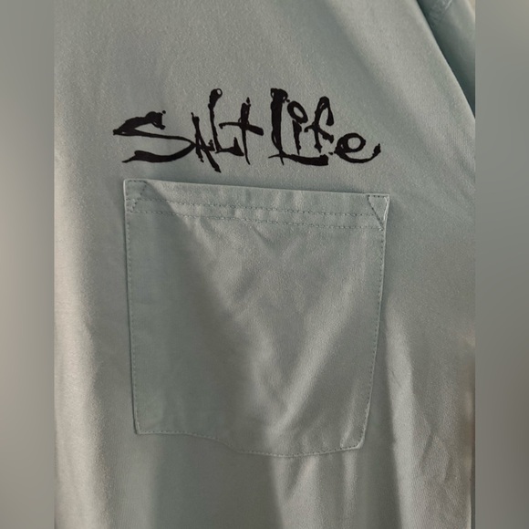 Salt Life Men's Sky Blue Long Sleeve Live Salty Front Pocket T Shirt Size Large - Picture 4 of 7